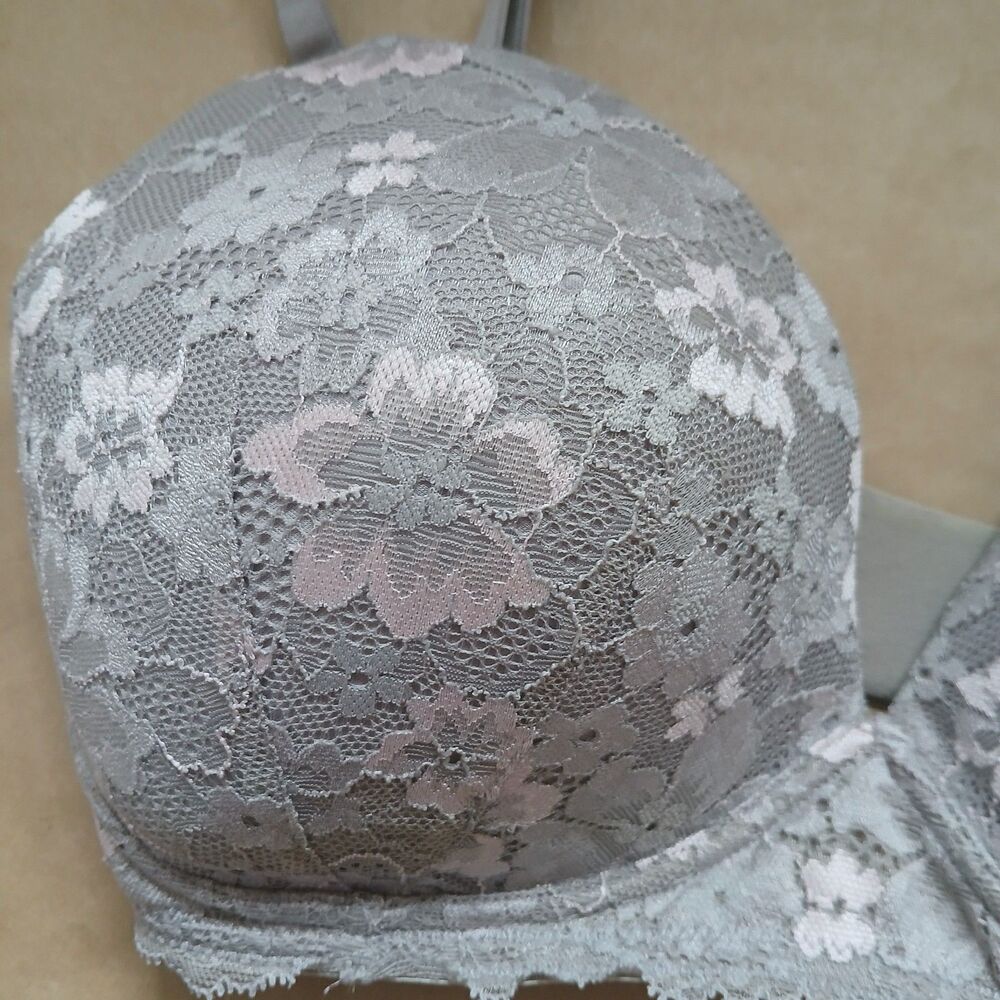 Victoria's Secret Nursing Bra 32DDD Body By Victoria Gray Pink Lace - Picture 4 of 6